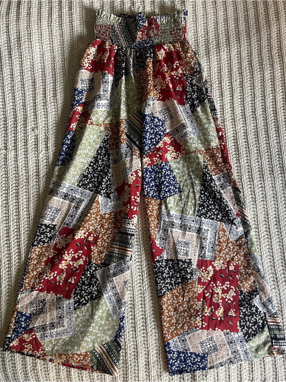 Boho Patchwork Floral Paisley Wide Leg Pants Small Multicolor Hippie Retro